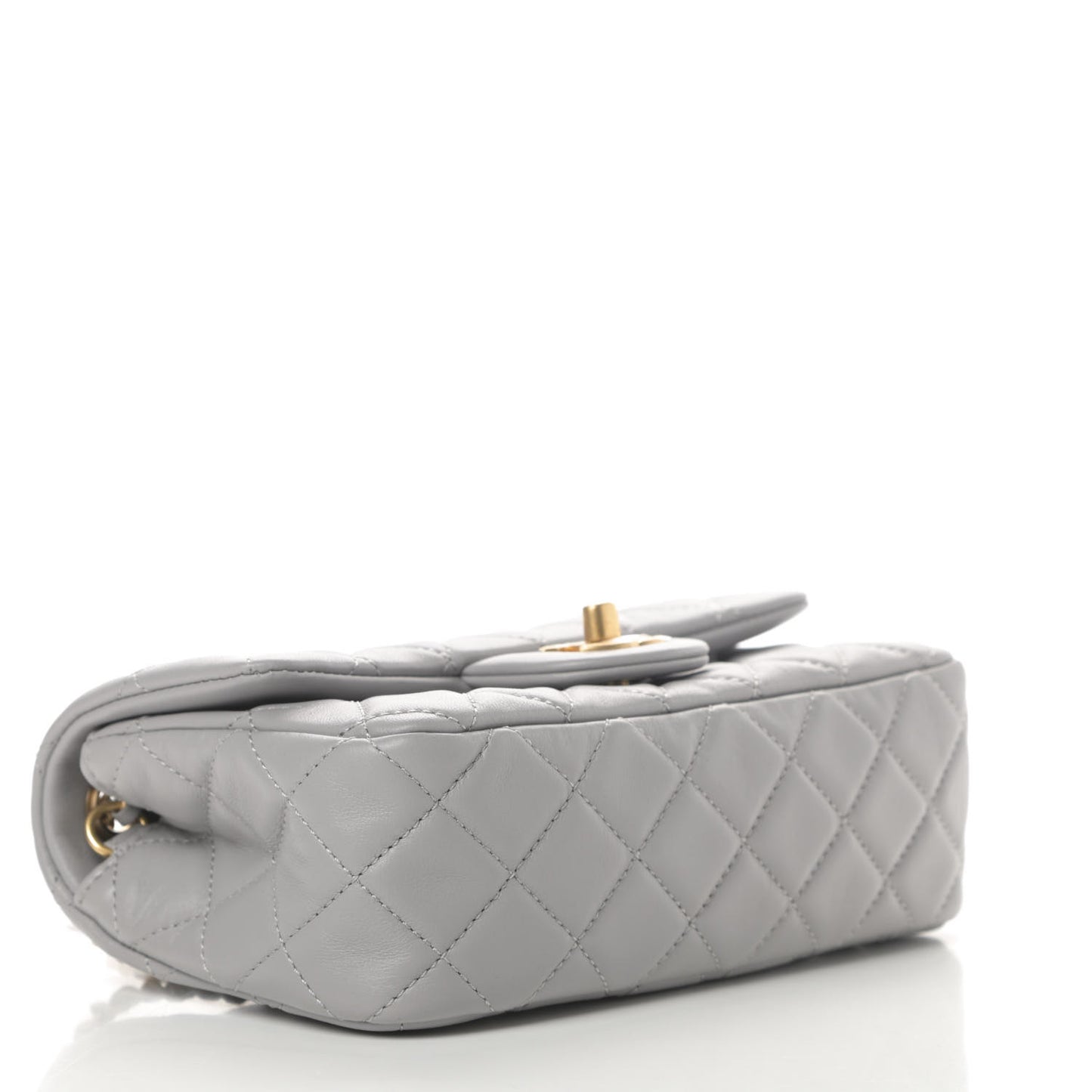 Lambskin Quilted Mini Rectangular Pearl Crush Flap Grey