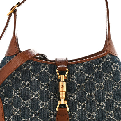 Gucci New Denim GG Monogram Calfskin Small Jackie 1961 Hobo Blue Tea Cuir 9 of 14