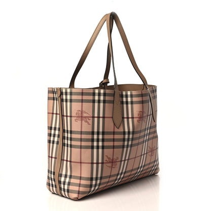 Burberry Grainy Calfskin Haymarket Check Medium Reversible Tote Camel 5 of 14