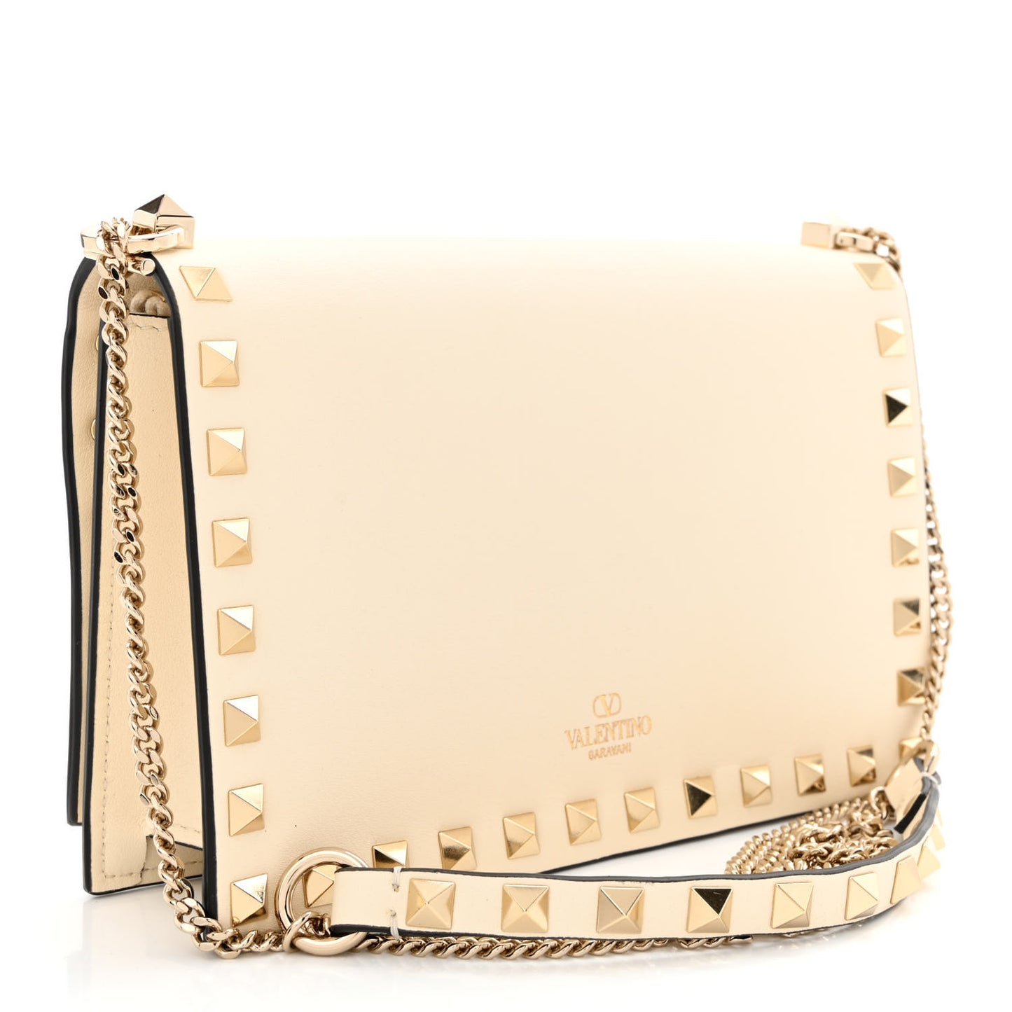 Vitello Rockstud Flip Lock Wallet On Chain Light Ivory