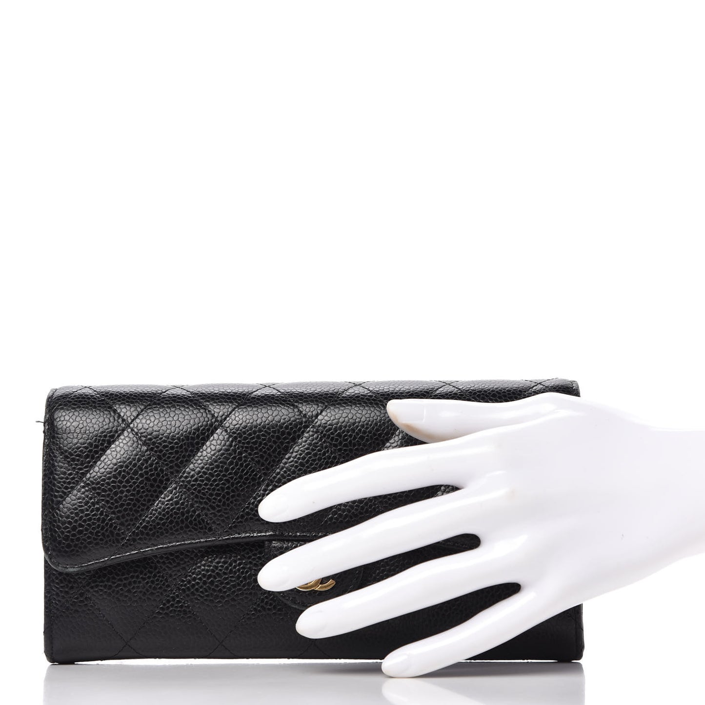 Caviar Quilted Large Gusset Flap Wallet Black