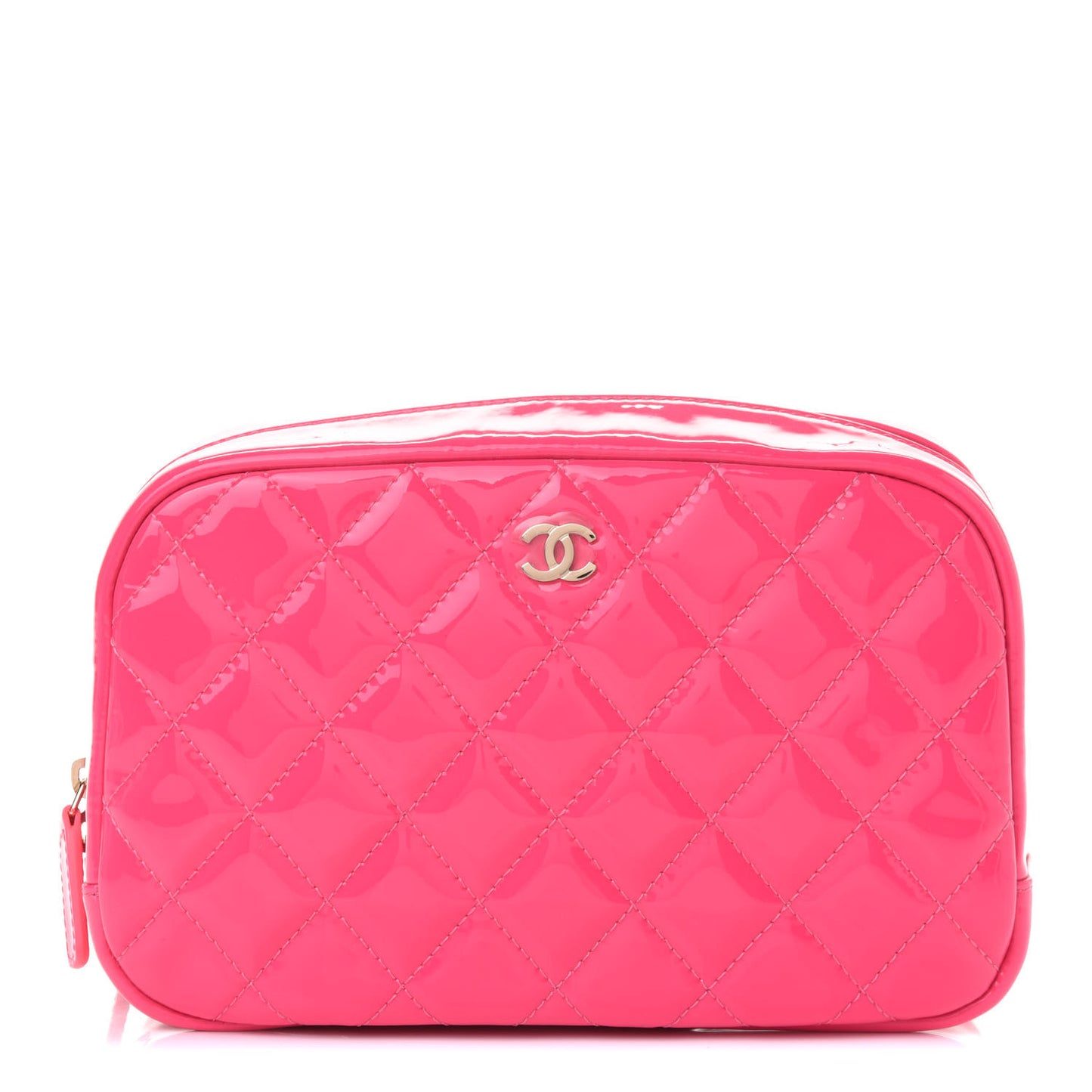 Patent Quilted Medium Curvy Pouch Cosmetic Case Pink