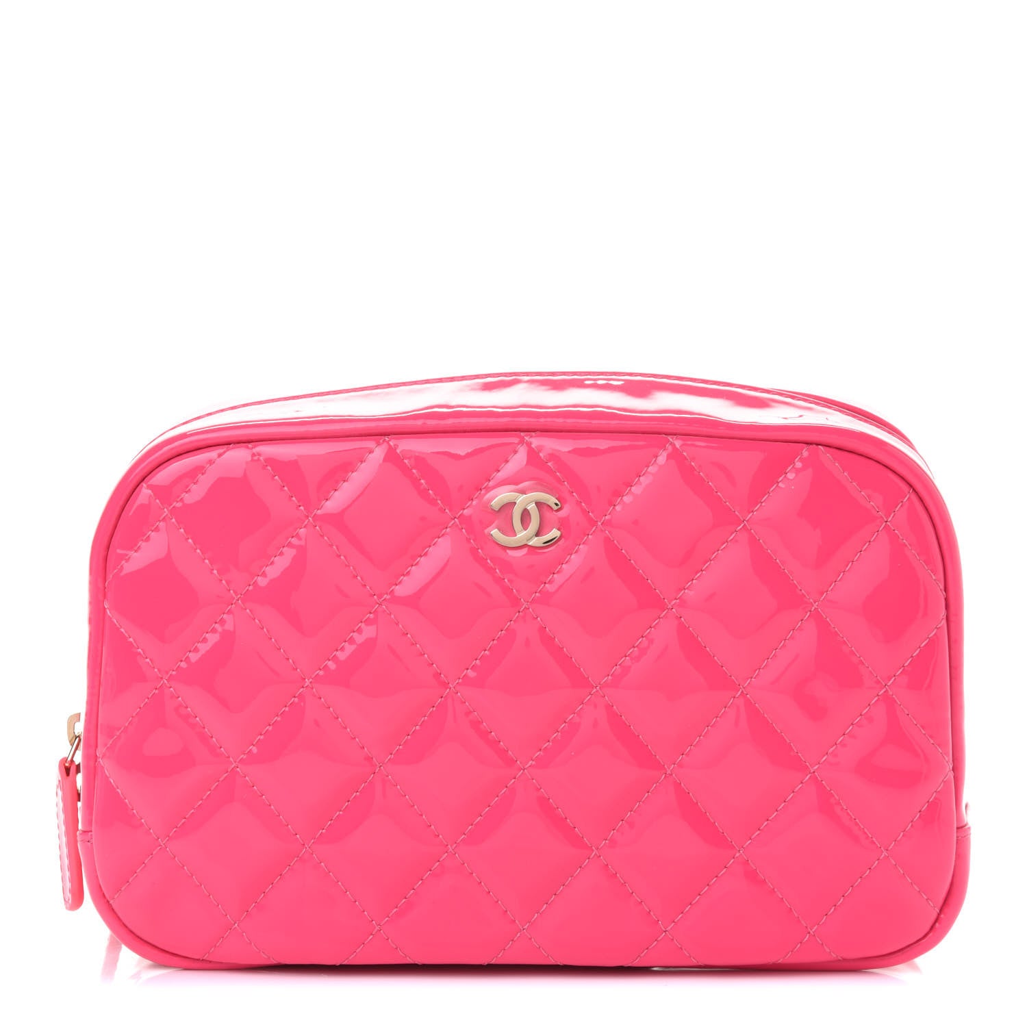 Chanel Patent Quilted Medium Curvy Pouch Cosmetic Case Pink 1 of 11