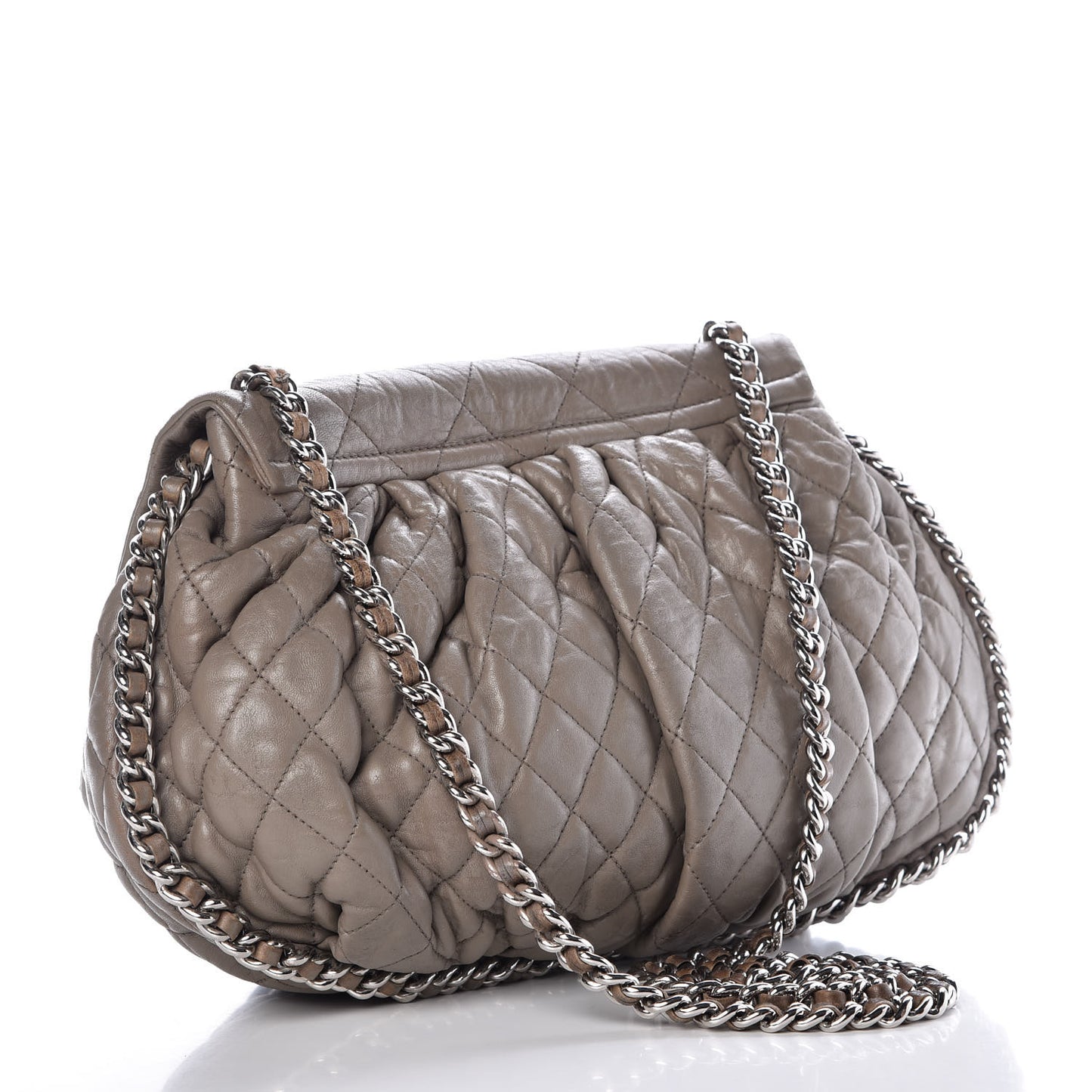 Washed Lambskin Quilted Large Chain Around Messenger Taupe