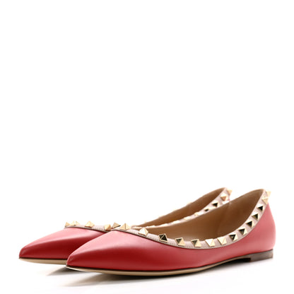 Valentino Garavani Calfskin Nappa Rockstud Ballerina Flats 38.5 Rosso Valentino Poudre 3 of 12