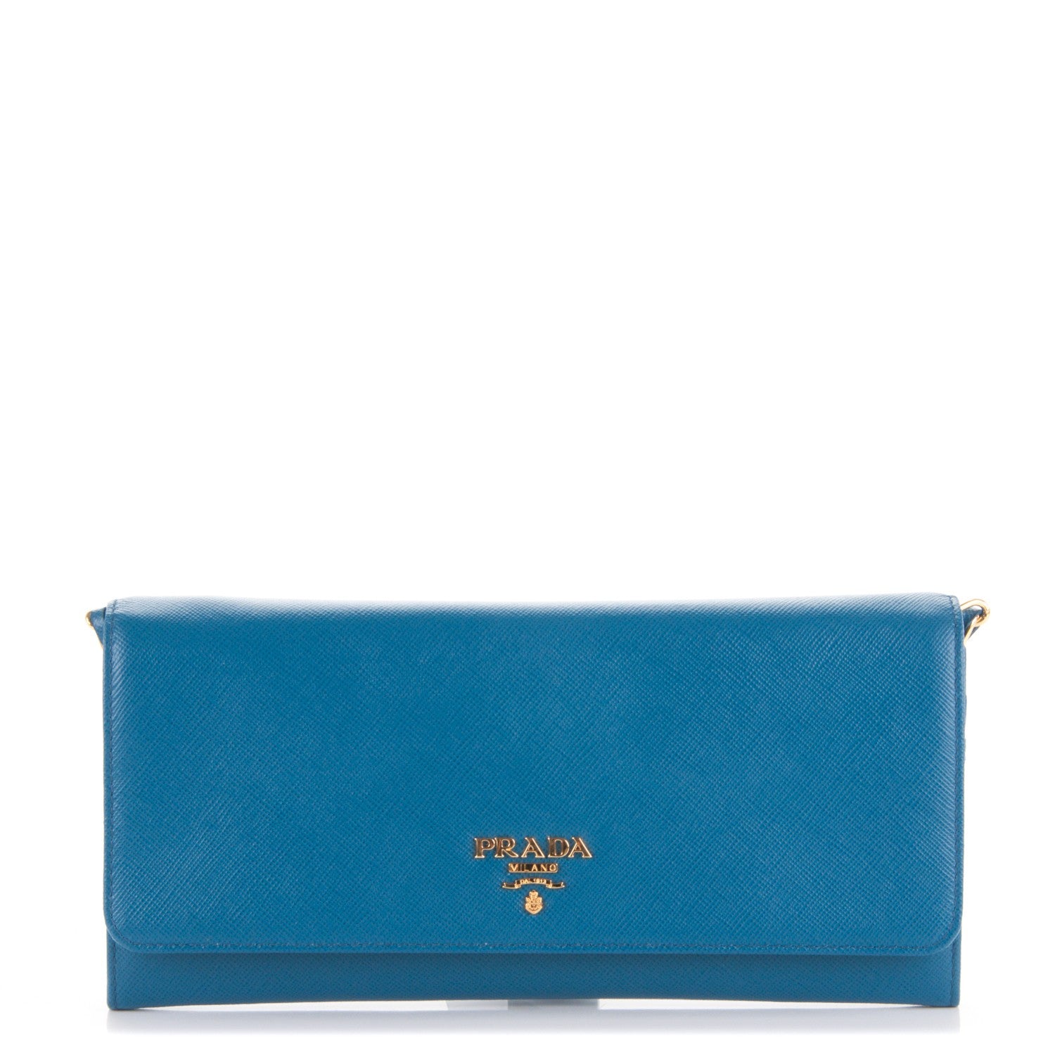 Prada Saffiano Metal Oro Chain Wallet Cobalto 1 of 7