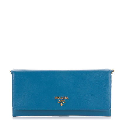 Prada Saffiano Metal Oro Chain Wallet Cobalto 1 of 7