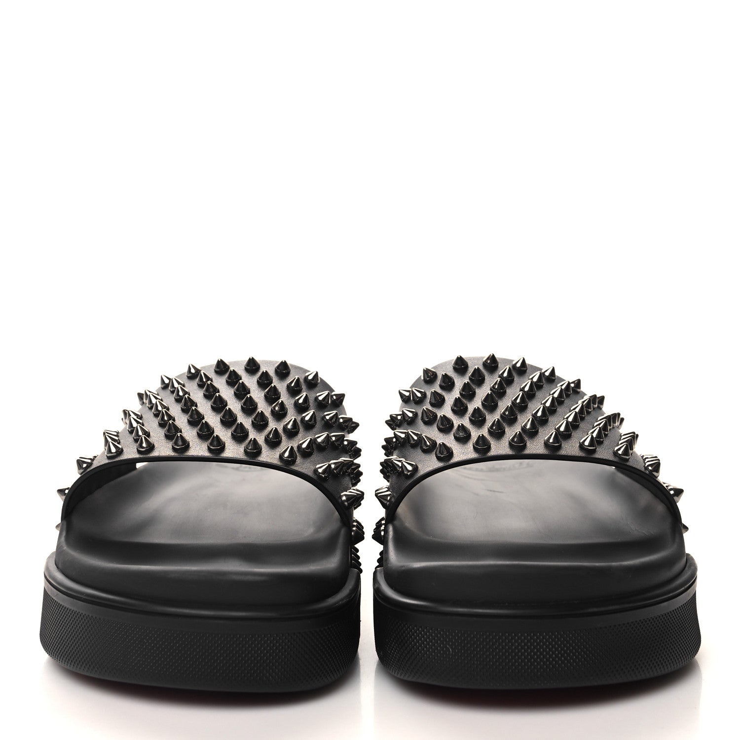 Christian Louboutin Calfskin Studded Mens Pool Fun Platform Flat Slide Sandals 43 Black 2 of 8