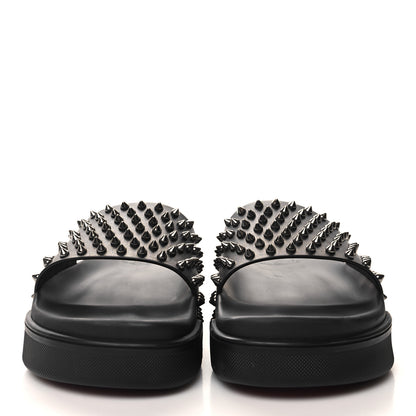 Christian Louboutin Calfskin Studded Mens Pool Fun Platform Flat Slide Sandals 43 Black 2 of 8