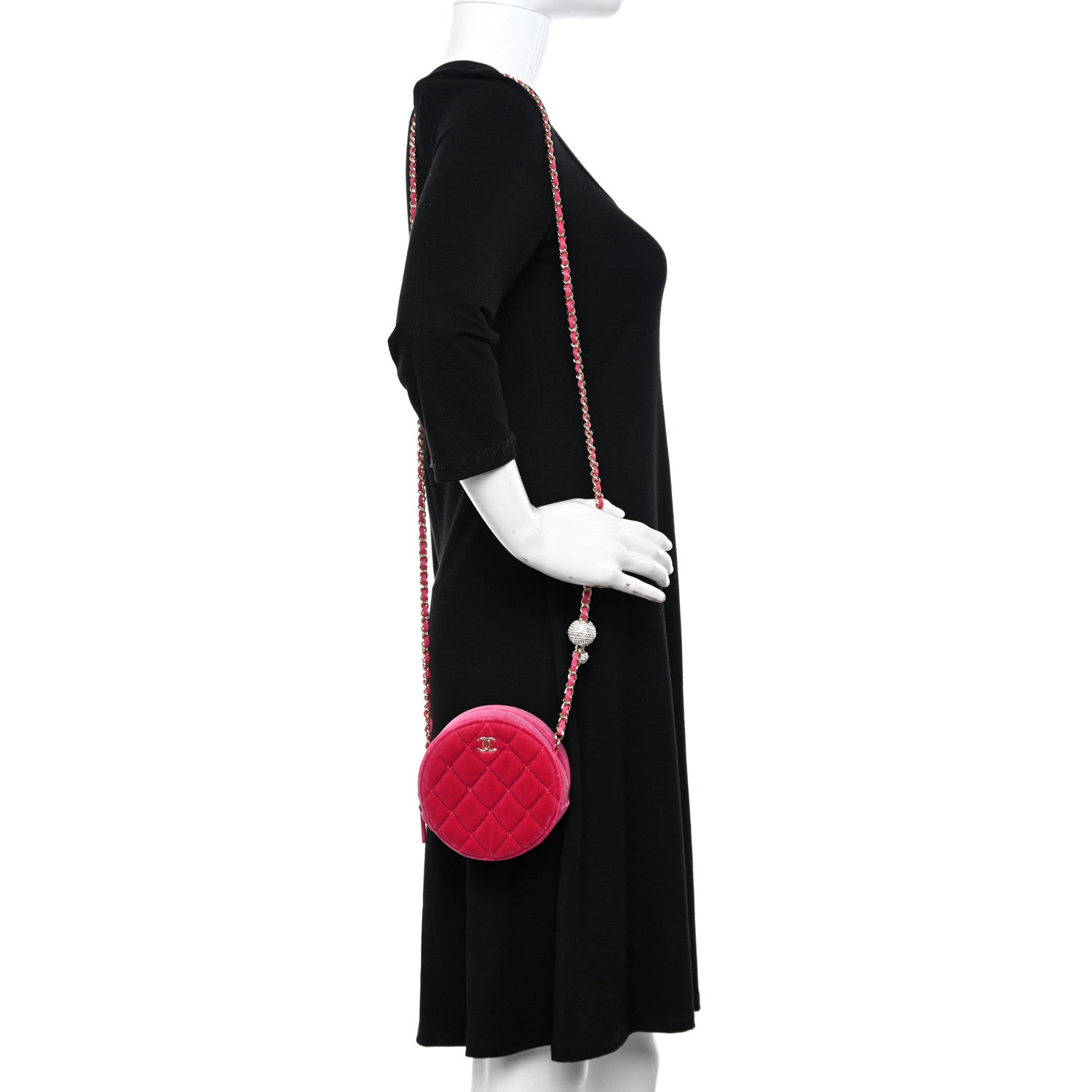 Chanel Velvet Round Quilted Pearl Crush Clutch With Chain Pink 2 of 10