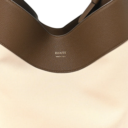 Khaite Canvas Calfskin Medium Lotus Tote Cream Dark Olive 7 of 9