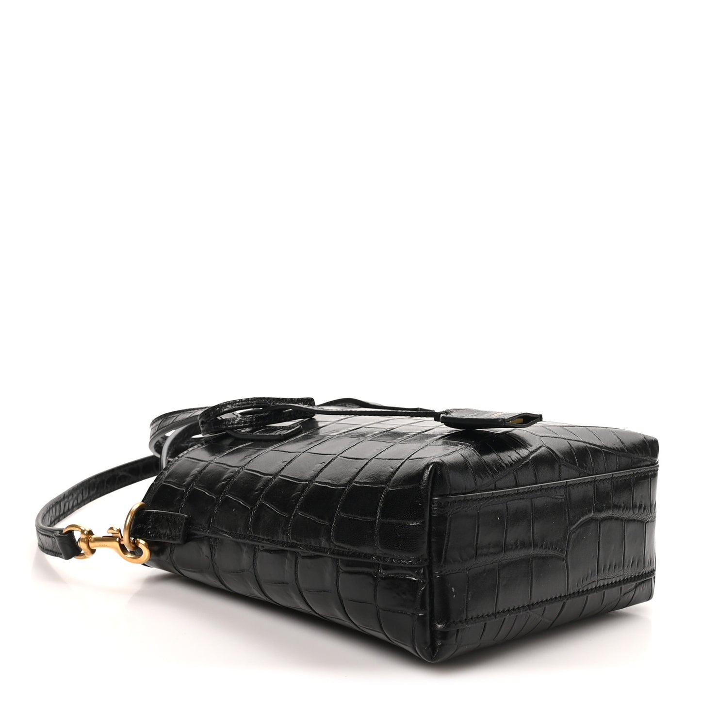 Calfskin Crocodile Embossed Paris Mini Toy Shopper Tote Black