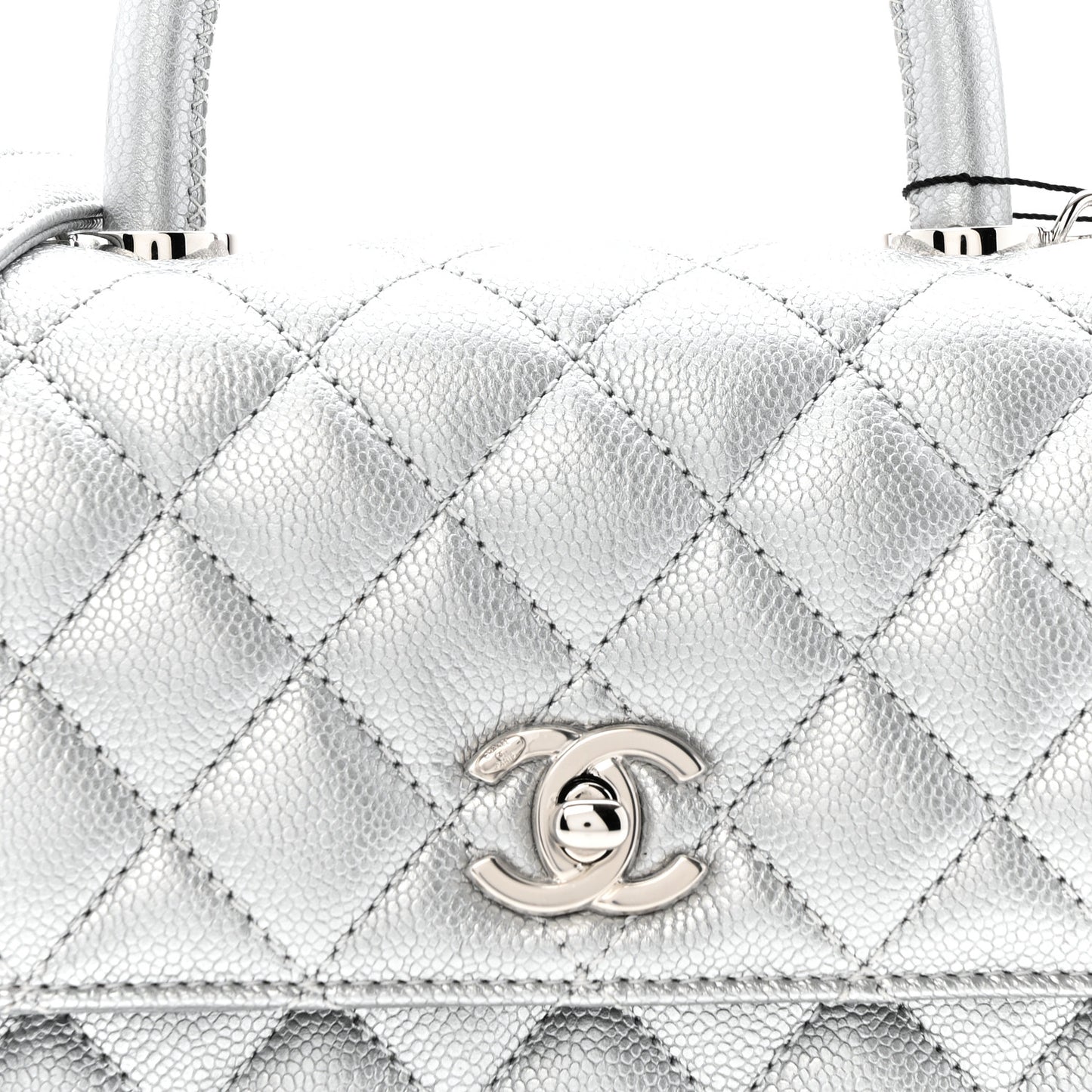 Metallic Caviar Quilted Mini Coco Handle Flap Silvery