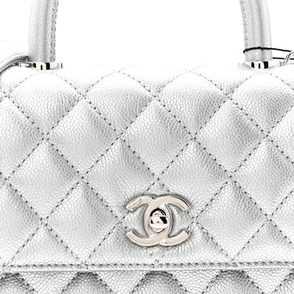 Chanel Metallic Caviar Quilted Mini Coco Handle Flap Silvery 8 of 11