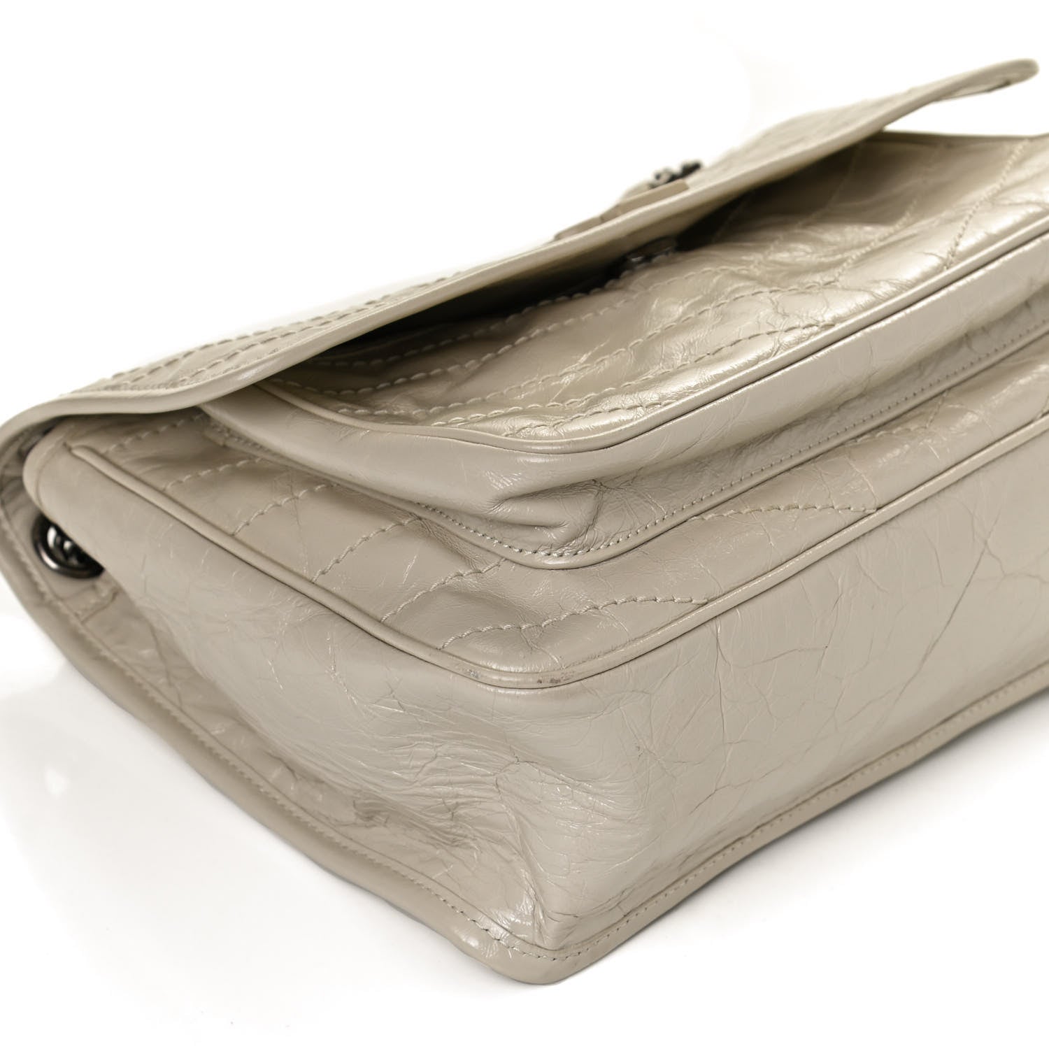 Saint Laurent Crinkled Calfskin Matelasse Monogram Medium Niki Chain Satchel Ivory 11 of 12