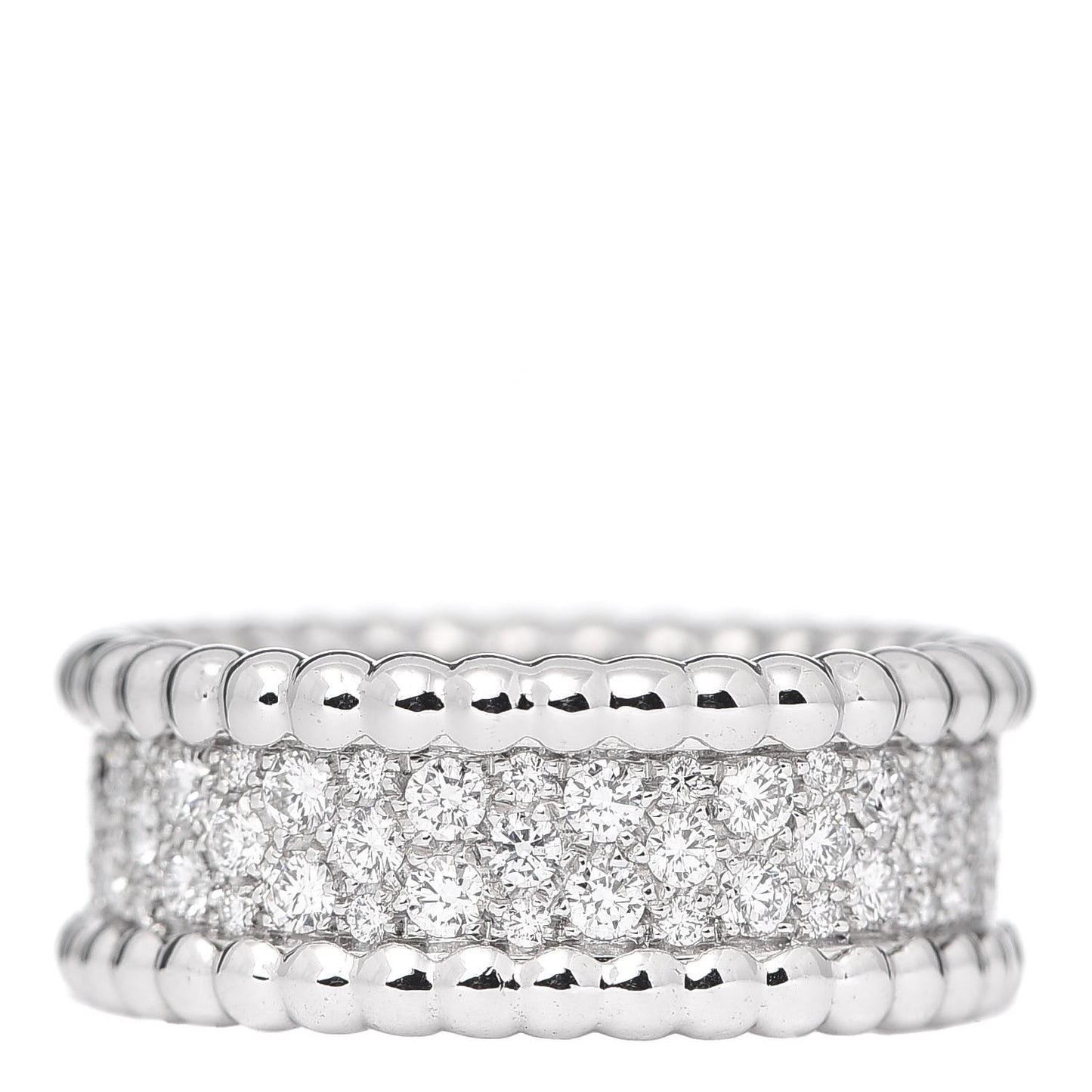 18K White Gold Diamond Perlee 3-Row Ring 49 4.75