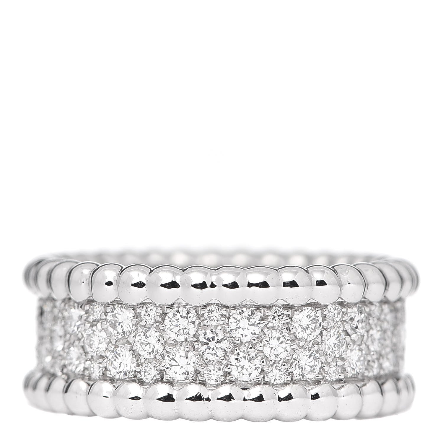 Van Cleef & Arpels 18K White Gold Diamond Perlee 3-Row Ring 49 4.75 1 of 5