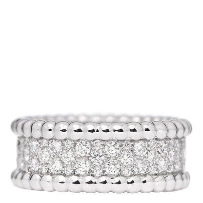 Van Cleef & Arpels 18K White Gold Diamond Perlee 3-Row Ring 49 4.75 1 of 5