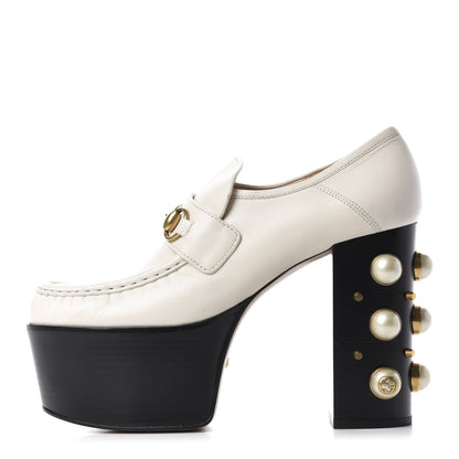 Gucci Malaga Kid Pearl Studded Vegas Platform Loafers 39 Mystic White 1 of 11