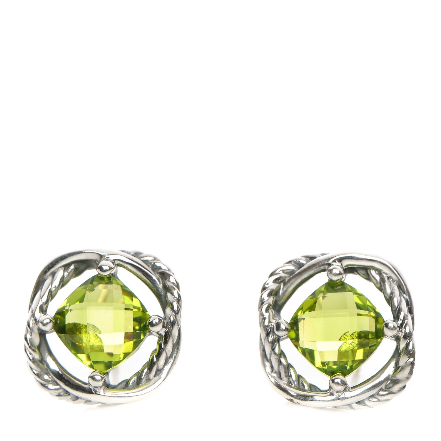 David Yurman Sterling Silver Peridot 7mm Infinity Earrings 1 of 4