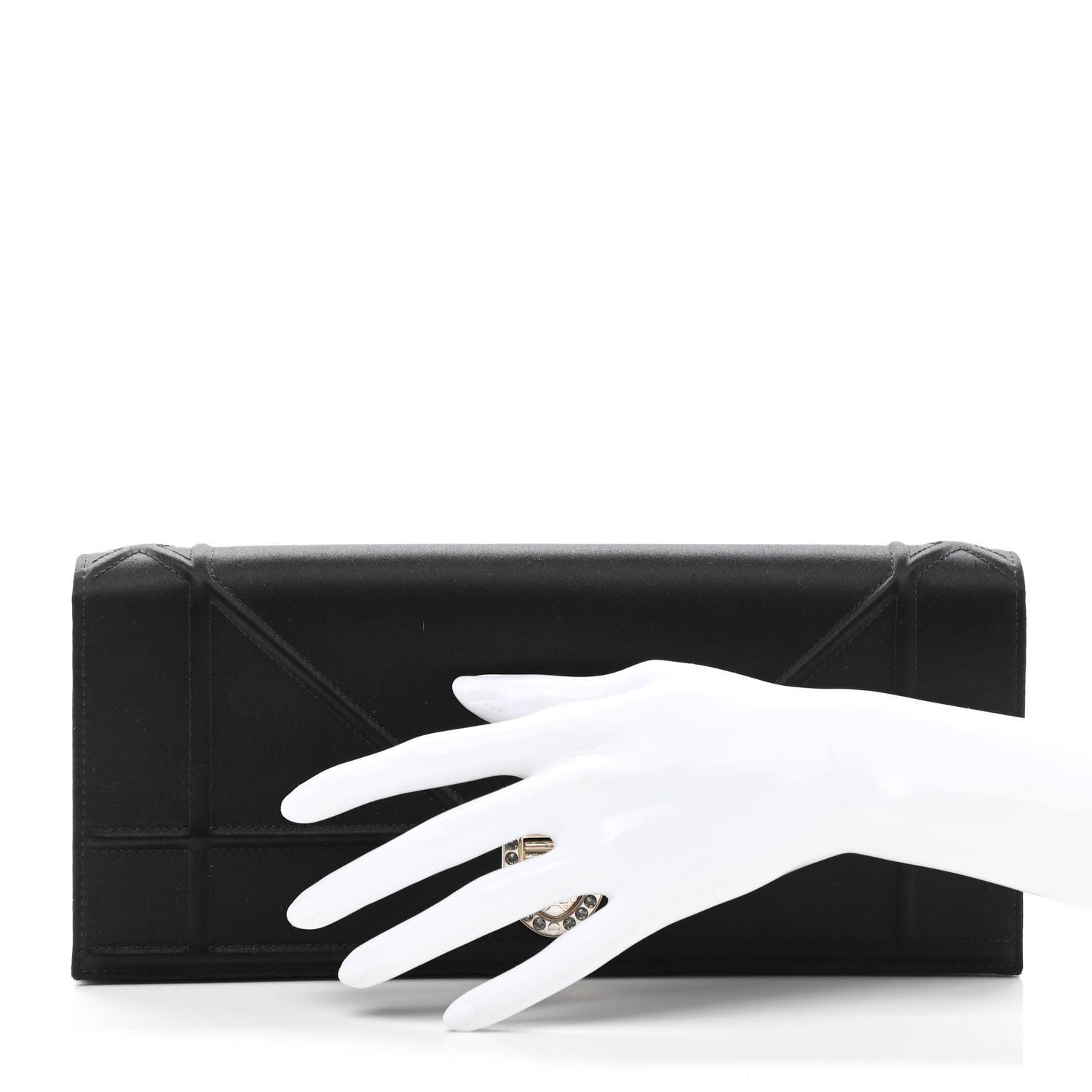 Christian Dior Satin Crystal Diorama Croisiere Chain Wallet Black 2 of 6