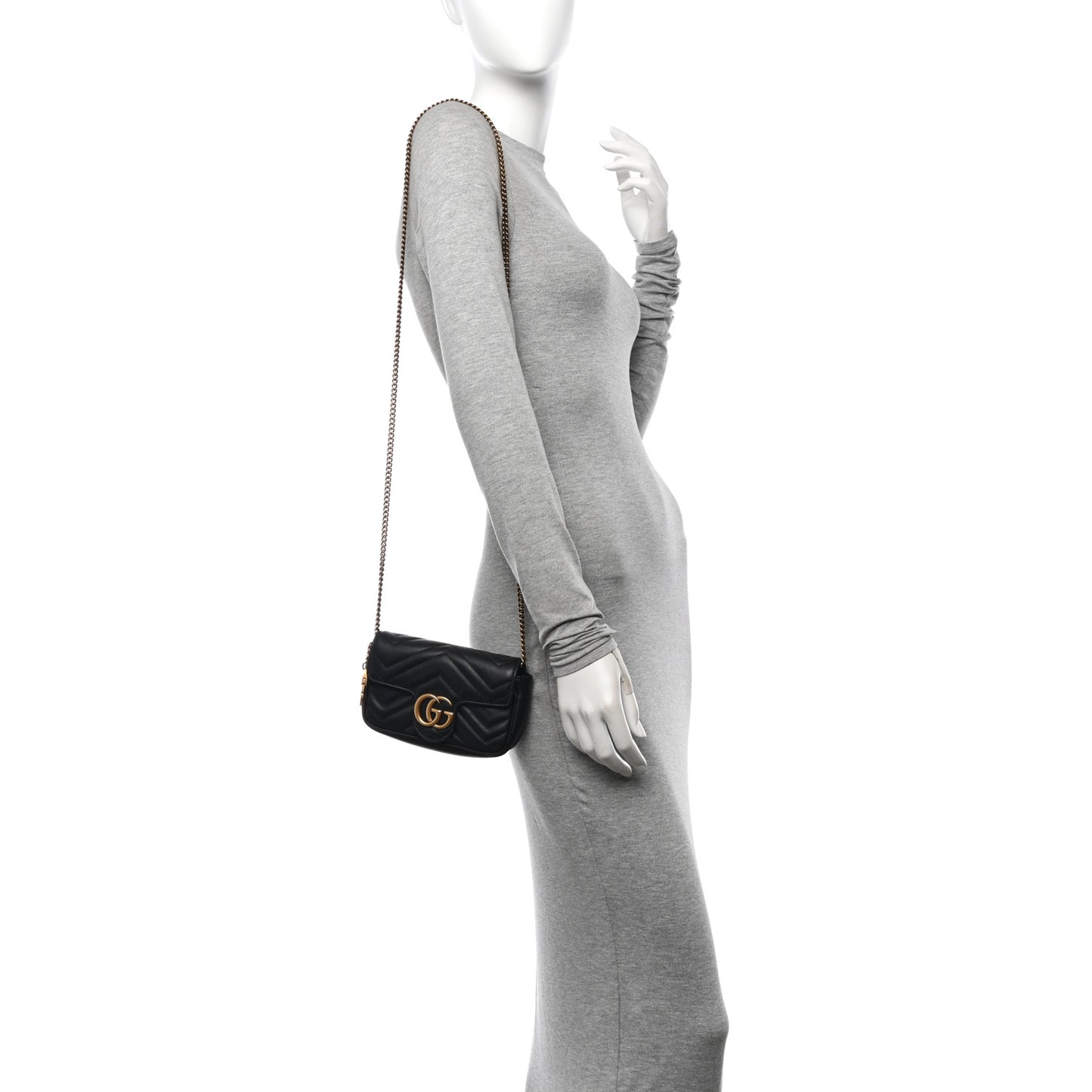 Calfskin Matelasse Super Mini GG Marmont Shoulder Bag Black