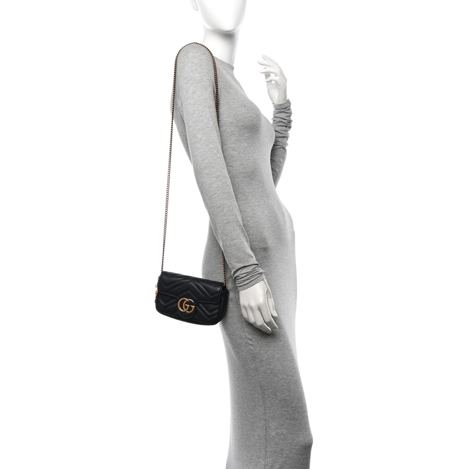 Gucci Calfskin Matelasse Super Mini GG Marmont Shoulder Bag Black 2 of 10