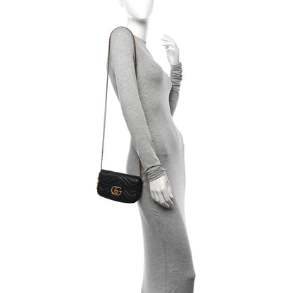 Gucci Calfskin Matelasse Super Mini GG Marmont Shoulder Bag Black 2 of 10