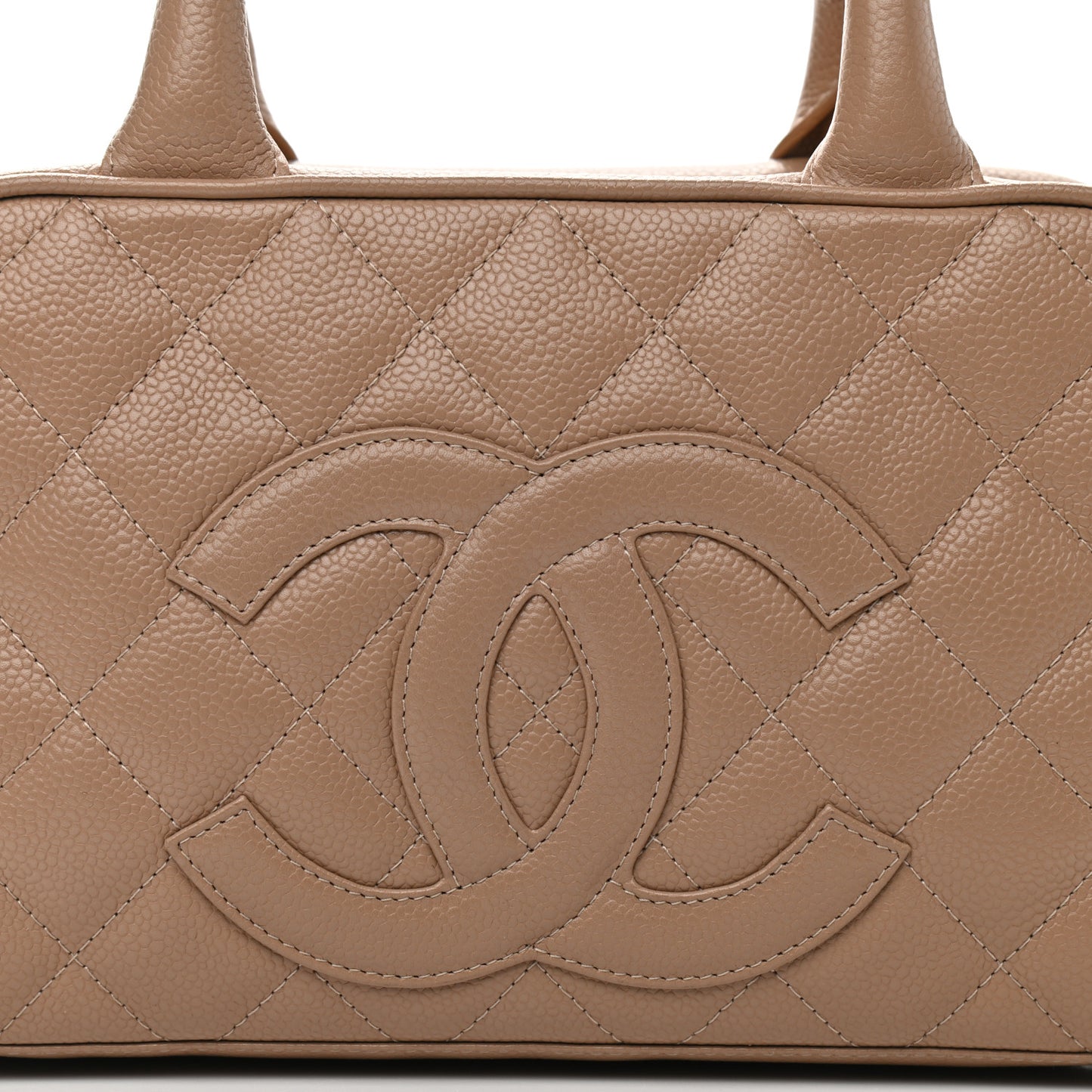 Caviar Quilted Small Bowler Beige