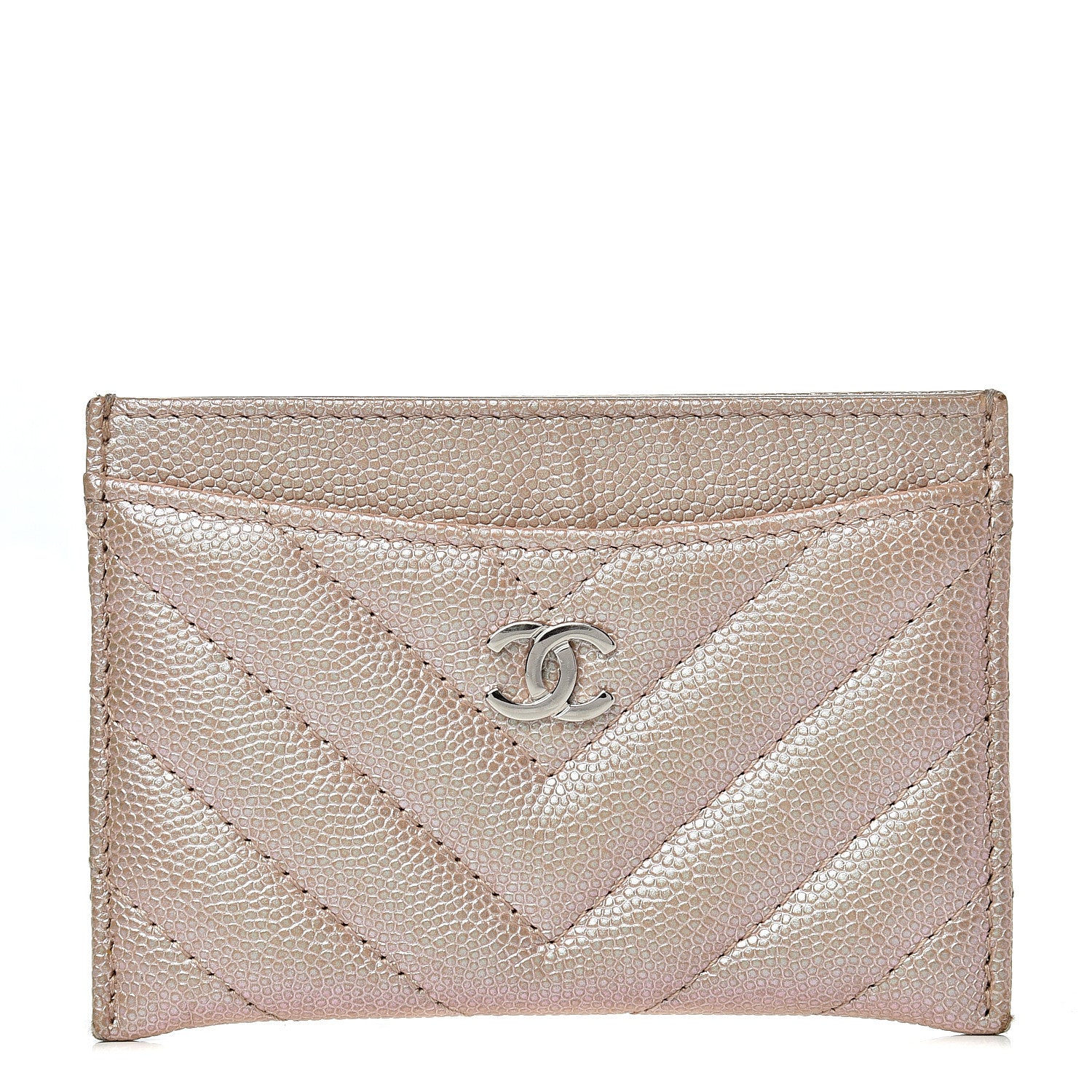Chanel Metallic Caviar Chevron Quilted Card Holder Light Gold 1 of 12