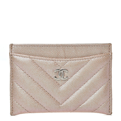 Chanel Metallic Caviar Chevron Quilted Card Holder Light Gold 1 of 12