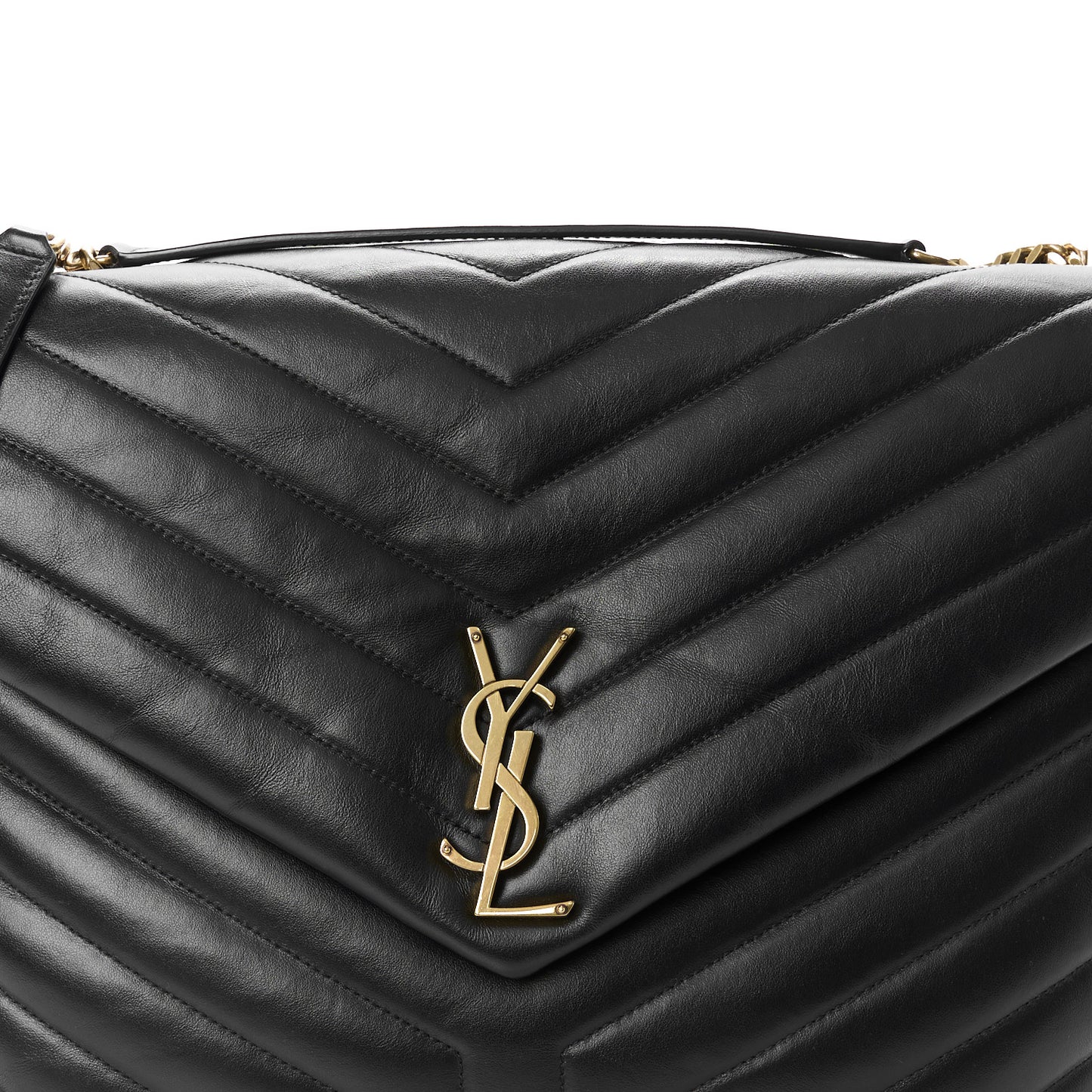 Calfskin Y Quilted Monogram Large Loulou Chain Satchel Black