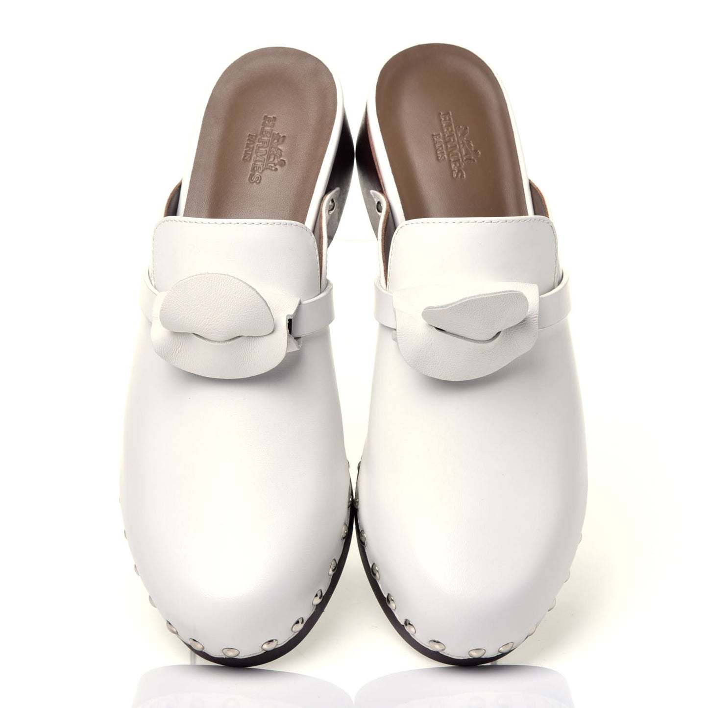 Smooth Calfskin Calya Mules 38 White