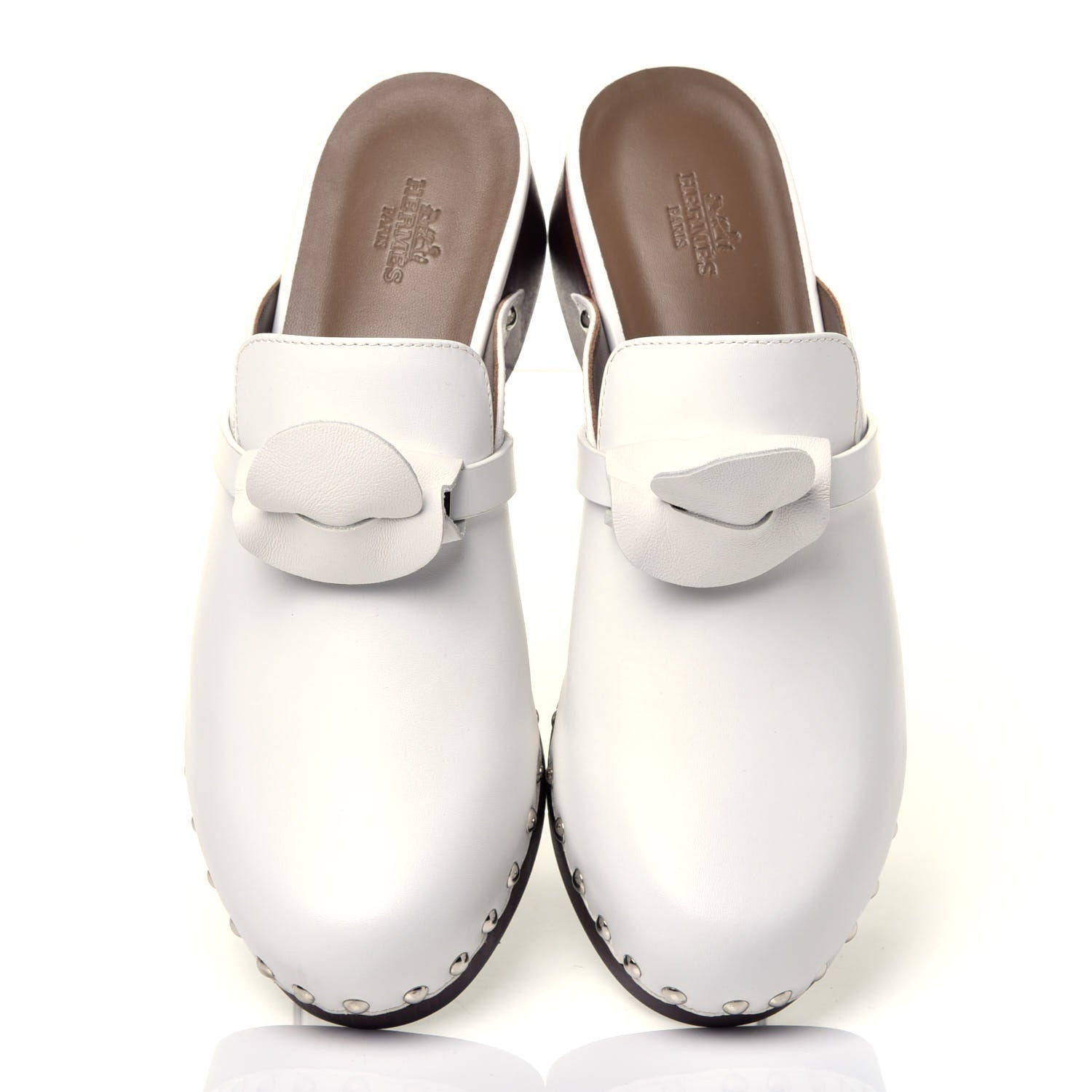 Hermes Smooth Calfskin Calya Mules 38 White 5 of 8