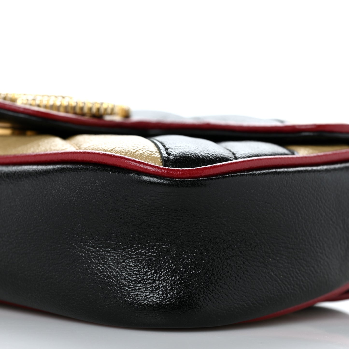 Vintage Effect Calfskin Matelasse Diagonal Striped Super Mini Torchon GG Marmont Shoulder Bag Black Beige