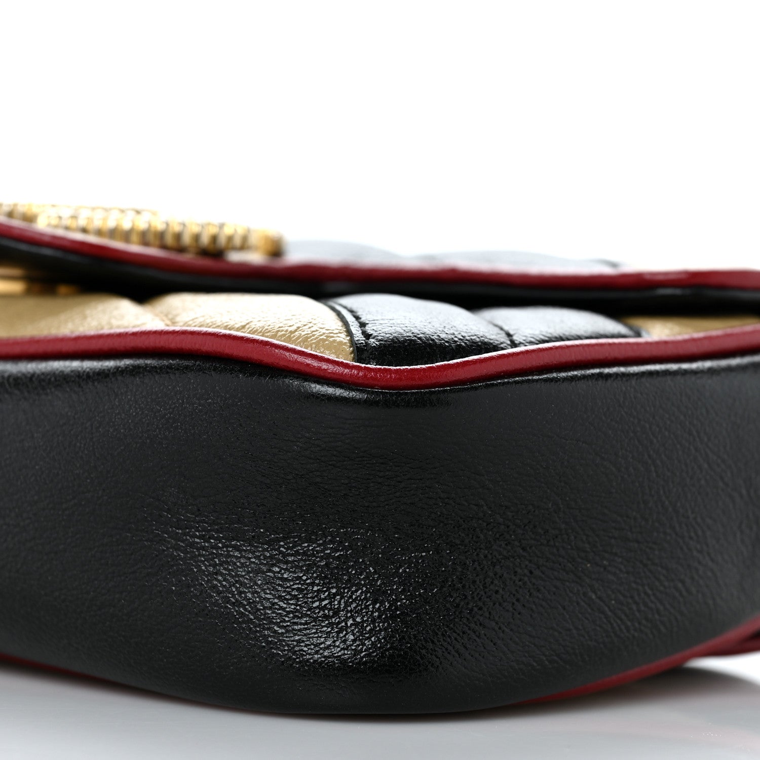 Gucci Vintage Effect Calfskin Matelasse Diagonal Striped Super Mini Torchon GG Marmont Shoulder Bag Black Beige 9 of 9