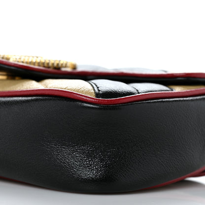Gucci Vintage Effect Calfskin Matelasse Diagonal Striped Super Mini Torchon GG Marmont Shoulder Bag Black Beige 9 of 9
