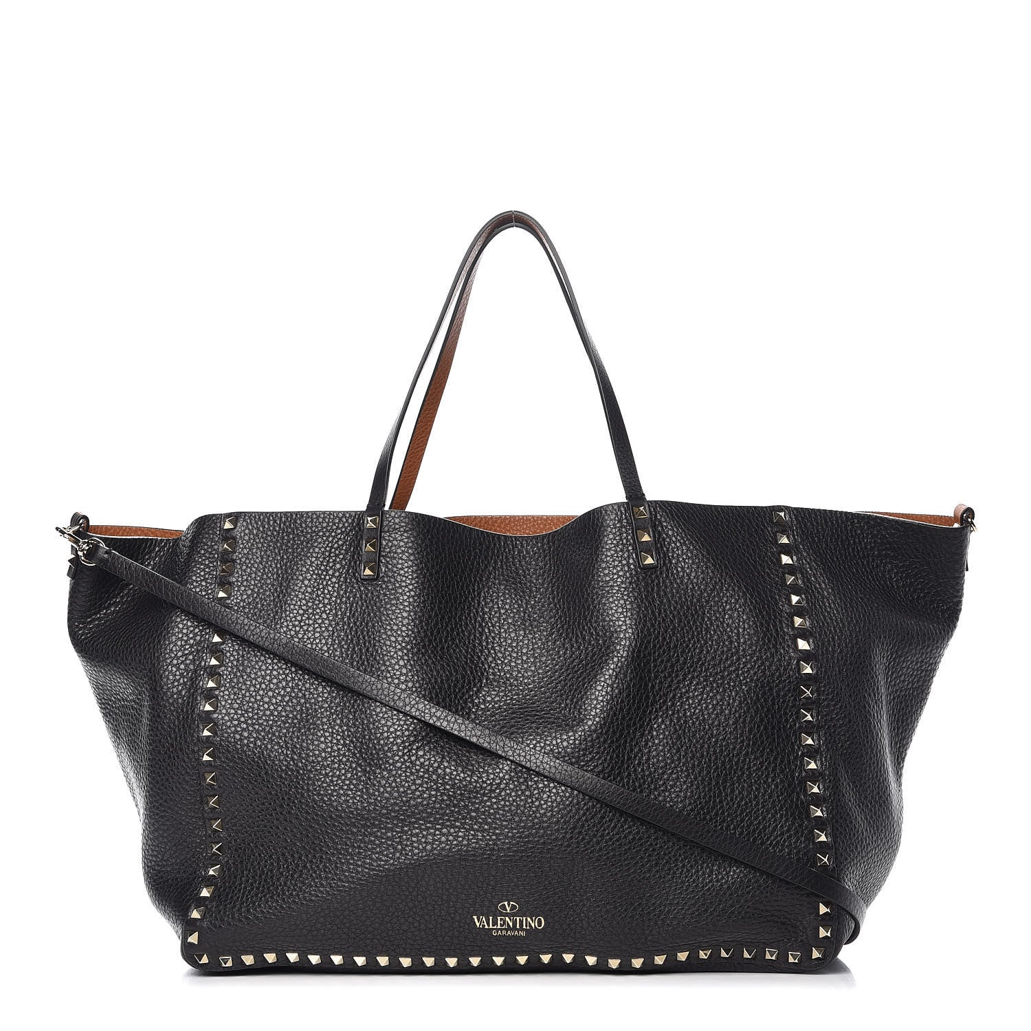 Valentino Garavani Pebbled Calfskin Large Rockstud Reversible Tote Black Light Cuir 1 of 9
