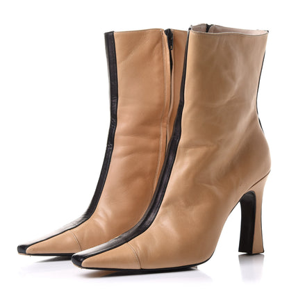 Chanel Lambskin Cap Toe Ankle Boots 37 Beige Black 3 of 10