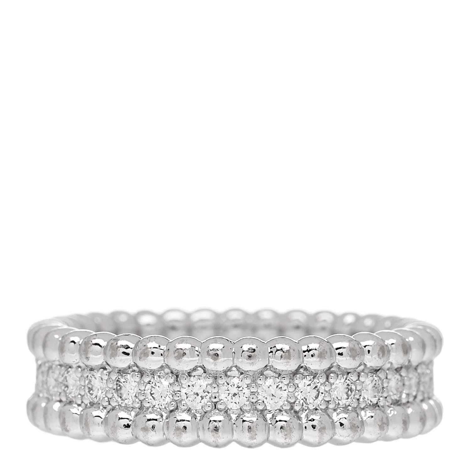 Van Cleef & Arpels 18K White Gold Diamond Perlee 1 Row Ring 53 6.5 1 of 5