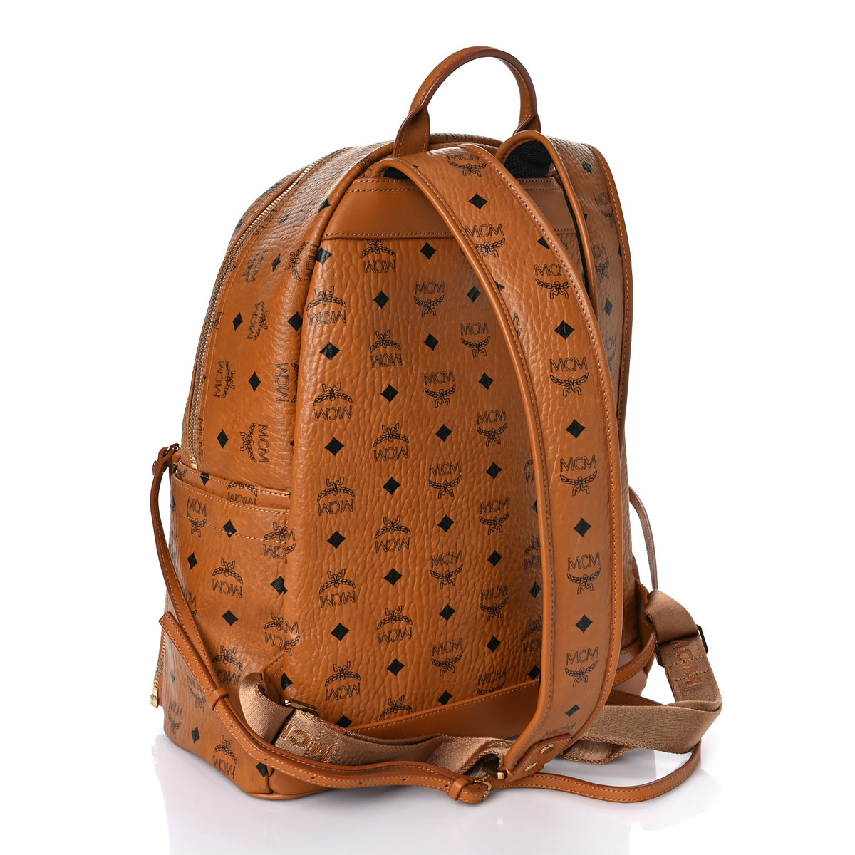 MCM studded cognac color backpack MCM Stark Side Studs Backpack in Visetos Cognac Leather | eBay main image 3