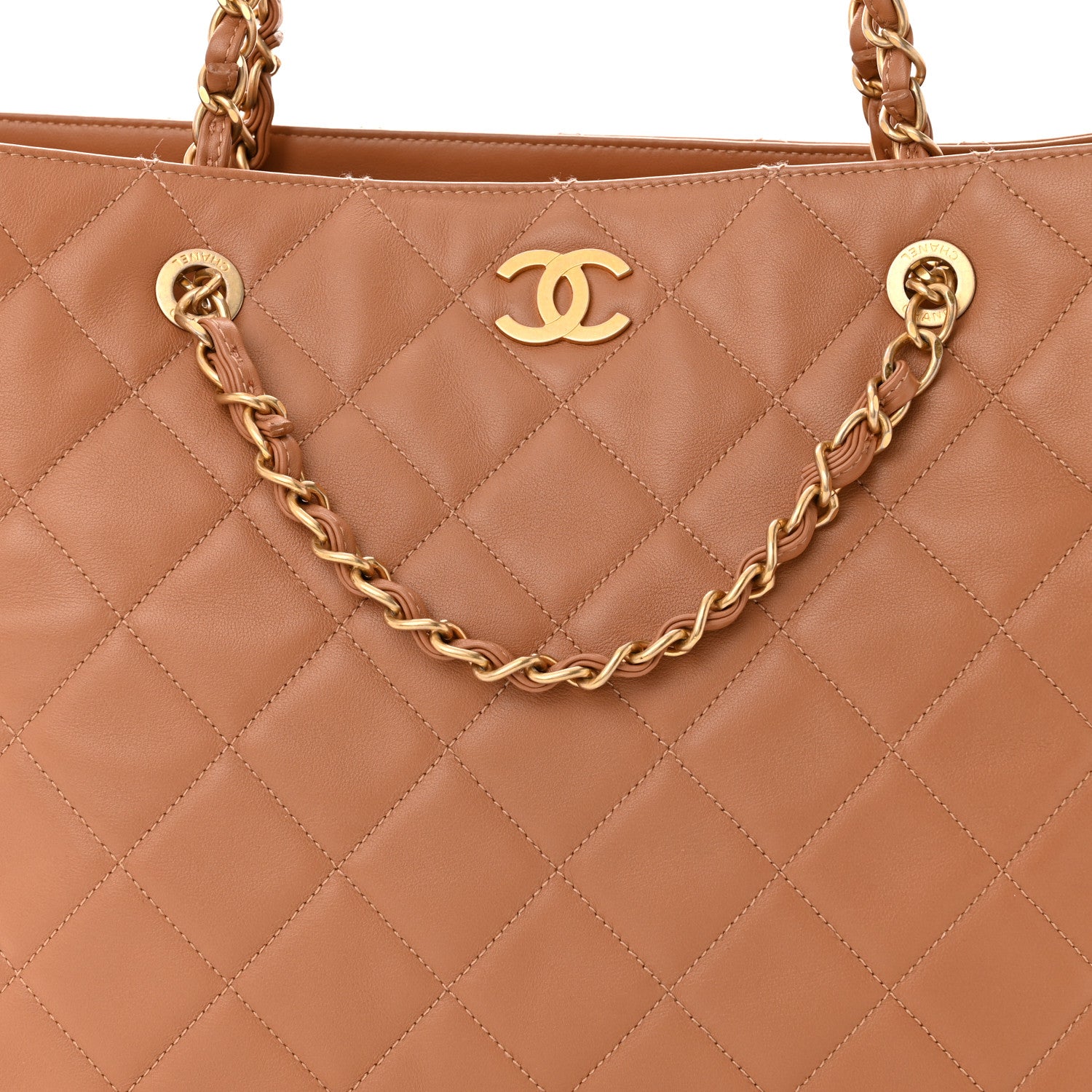 Chanel Lambskin Quilted Large Shopping Tote Dark Beige 8 of 11