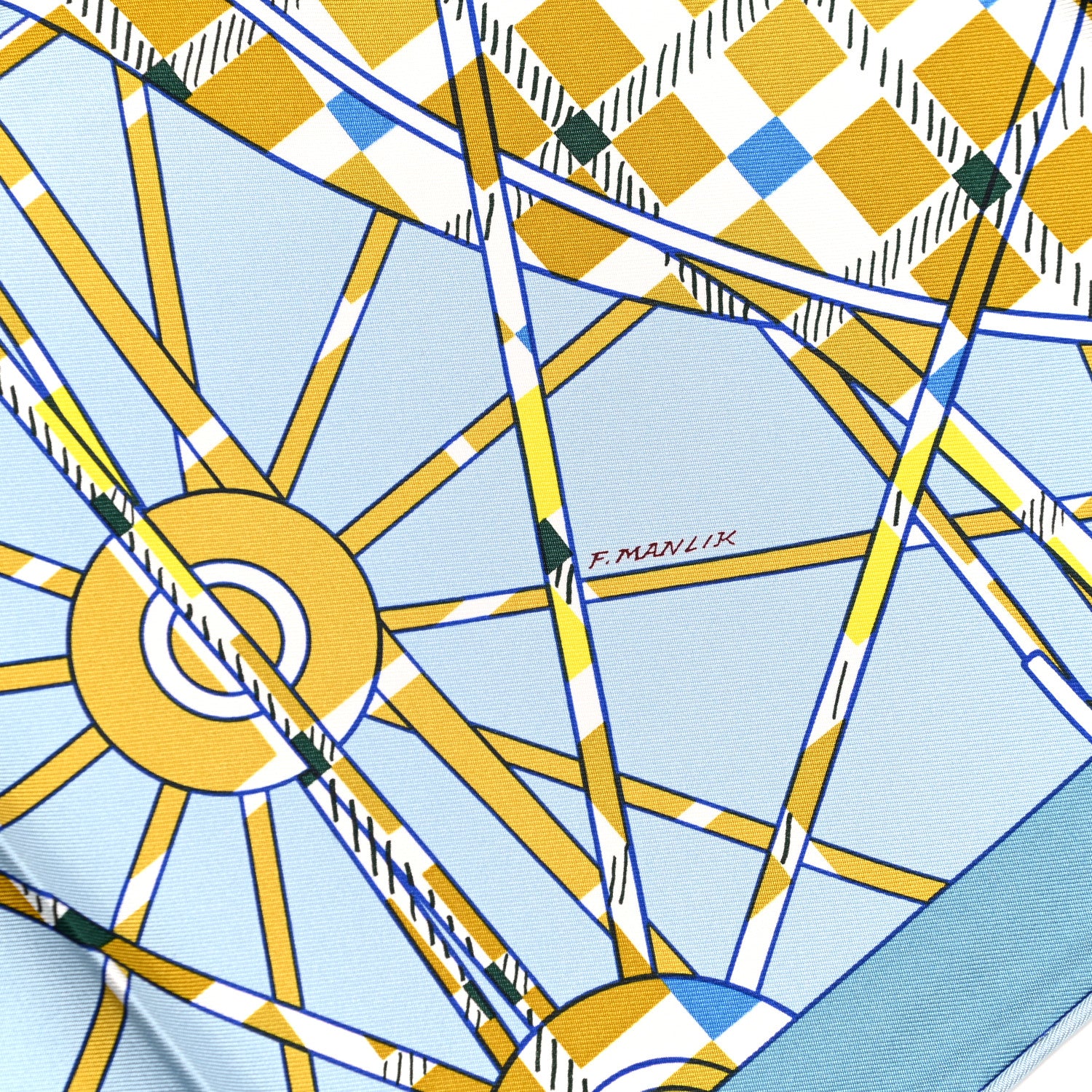 Hermes Silk Balade Ecossaise Scarf 90 Bleu Ciel Moutarde 6 of 6