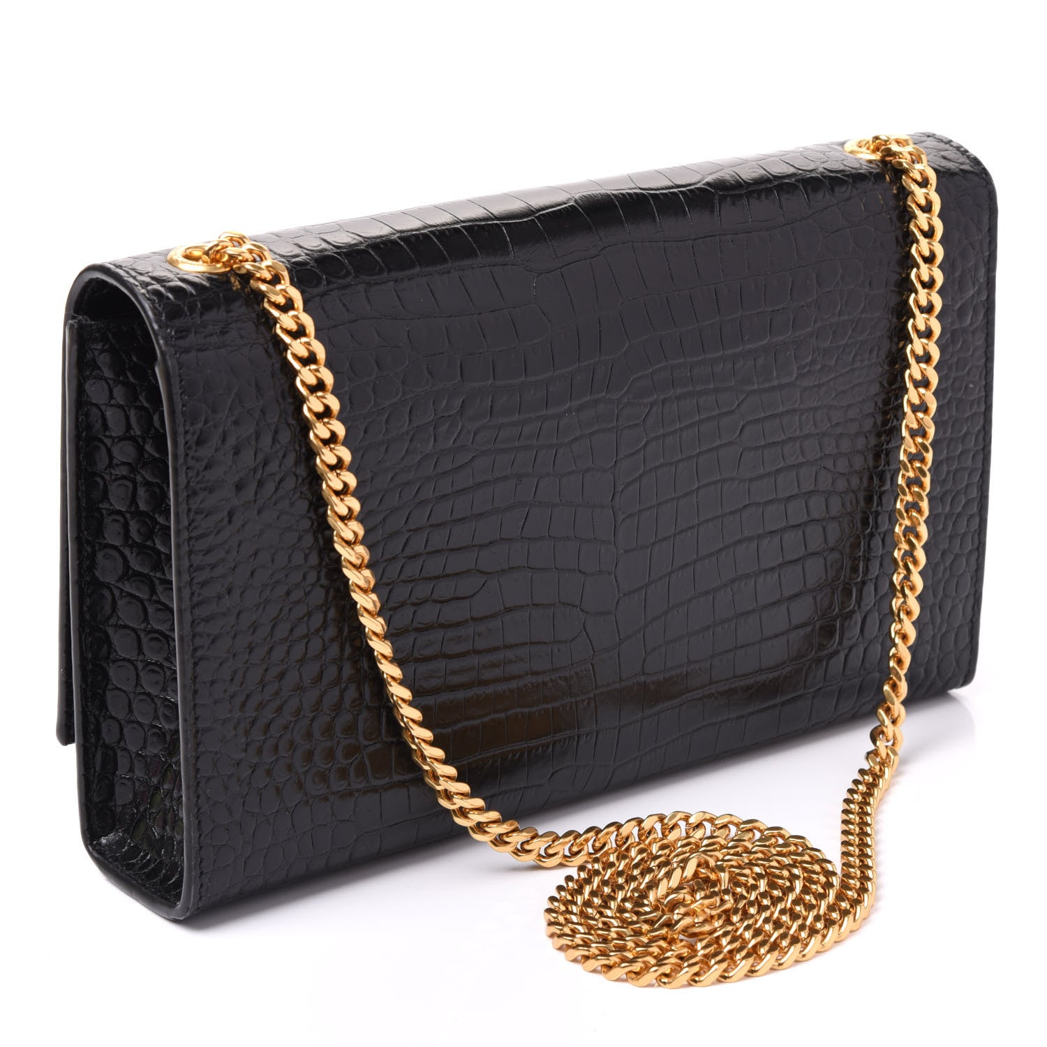 Saint Laurent Calfskin Crocodile Embossed Medium Classic Monogram Kate Tassel Satchel Black 2 of 8