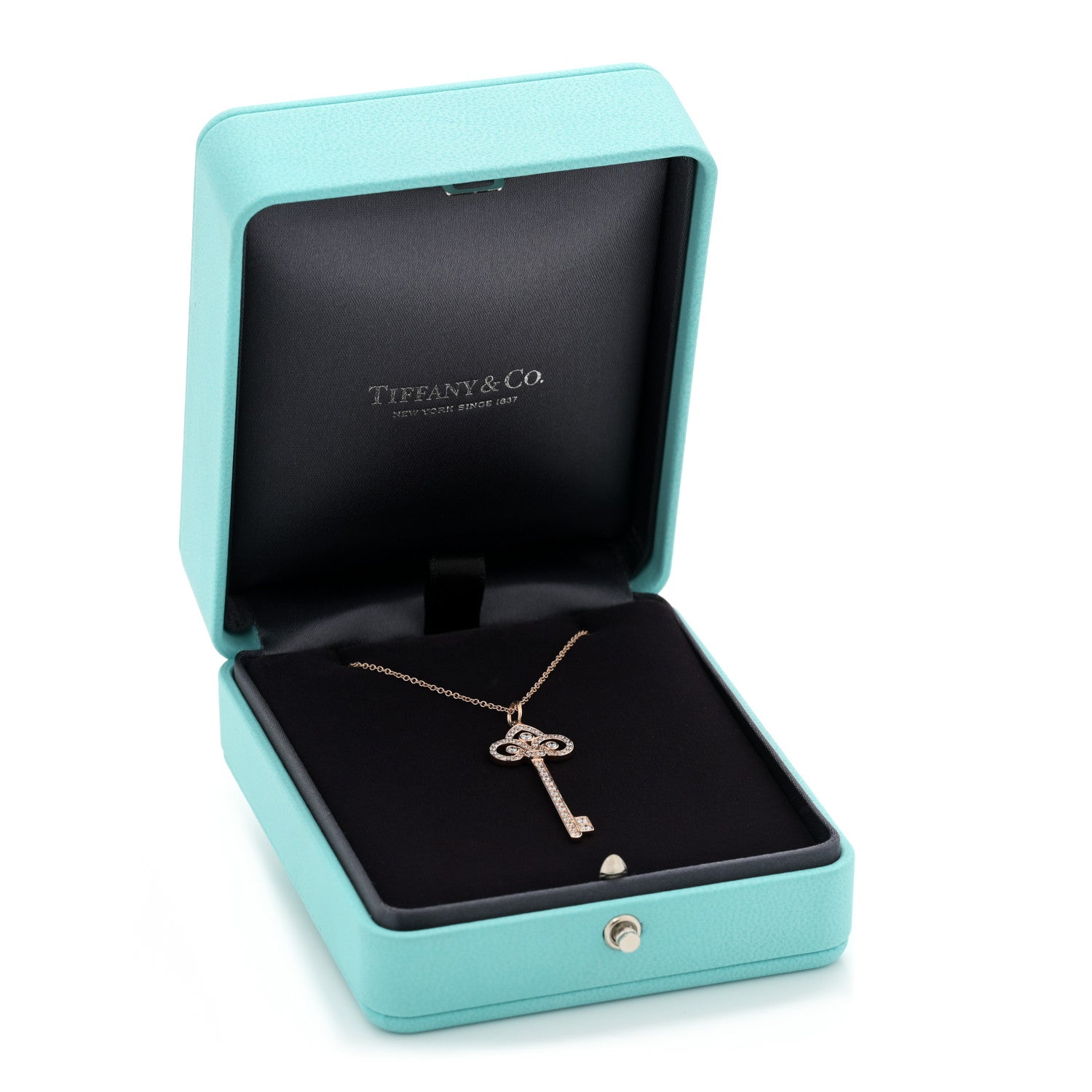 Tiffany 18K Rose Gold Diamond Fleur De Lis Key Pave Pendant Necklace 8 of 8