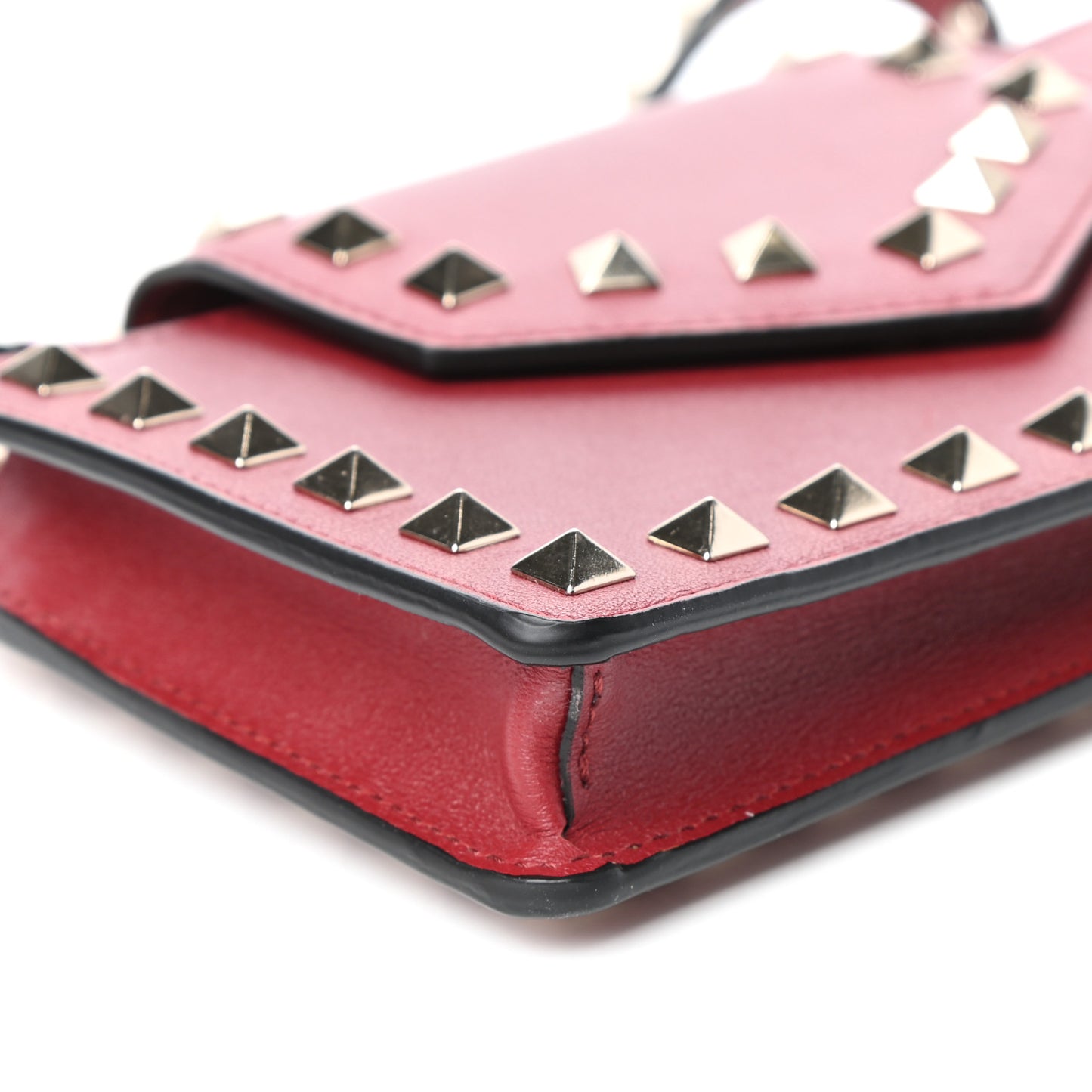 Calfskin Rockstud Phone Case With Chain Rosso Valentino