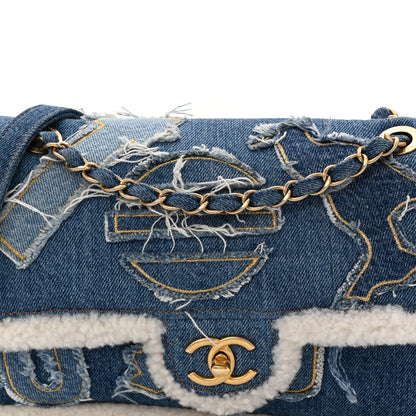 Chanel Denim Shearling Hieroglyph Flap Blue 8 of 11