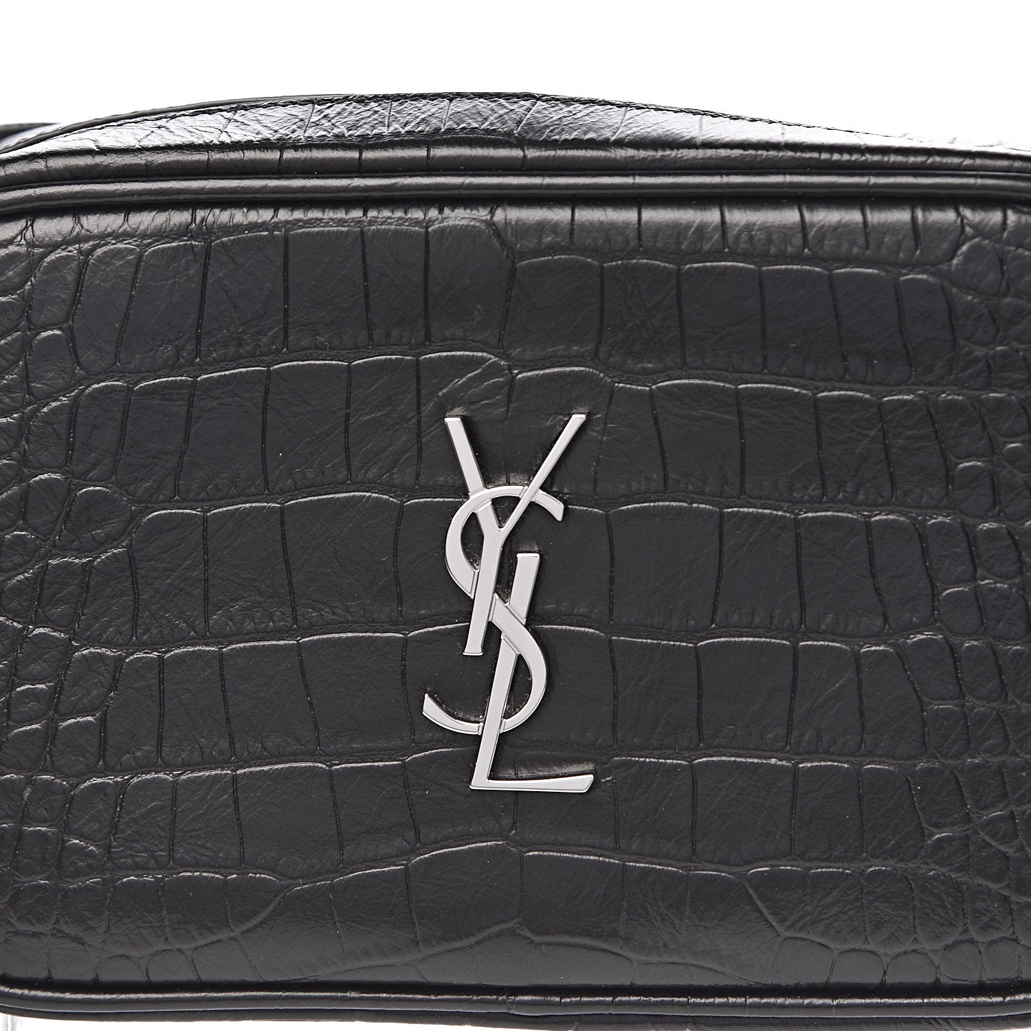 Saint Laurent Calfskin Crocodile Embossed Mini Lou Camera Bag Black 10 of 11