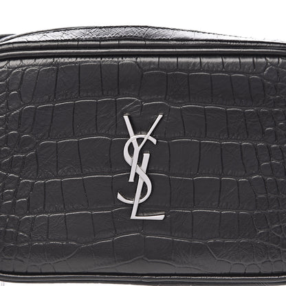 Saint Laurent Calfskin Crocodile Embossed Mini Lou Camera Bag Black 10 of 11