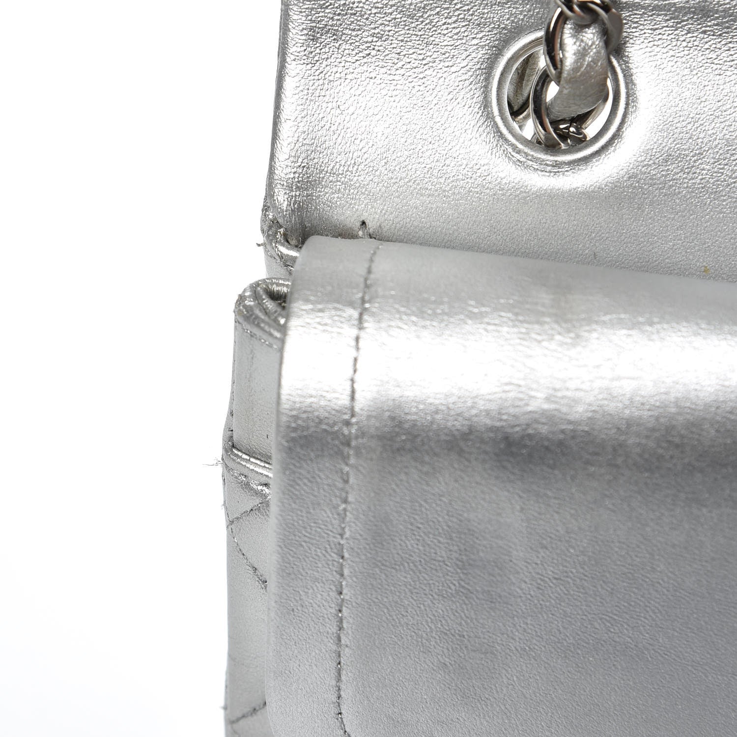 Chanel Metallic Lambskin Quilted Medium Double Flap Silver 12 of 15